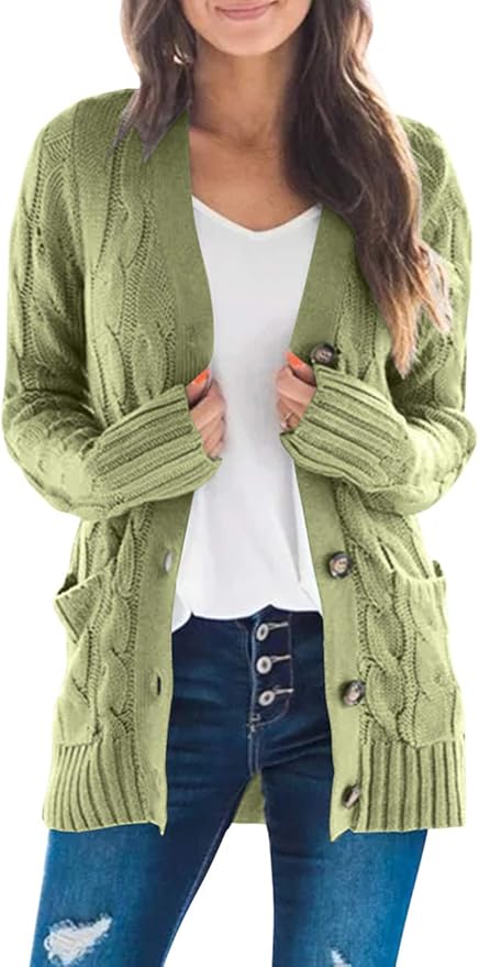 MEROKEETY Women's Long Sleeve Cable Knit Sweater Cardigan
