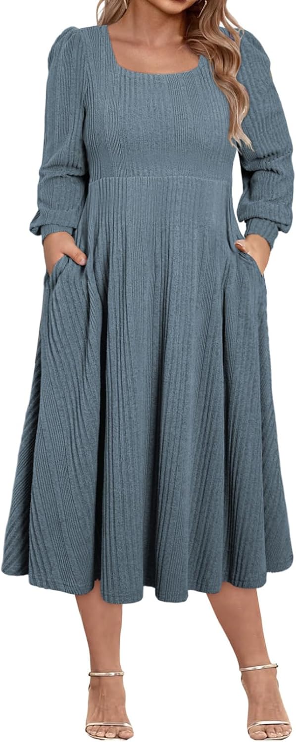 Eytino Womens Plus Size Dress with Square Neck and Pockets