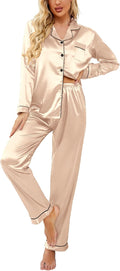 Women's Classic Satin Button Down Pajama Set - Long Silk Look
