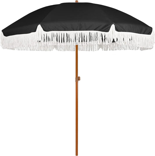 7ft Patio Umbrella with Fringe for Stylish Outdoor Shade