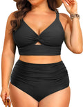 Plus Size Two Piece Swimsuit for Women - High Waisted Black Bikini