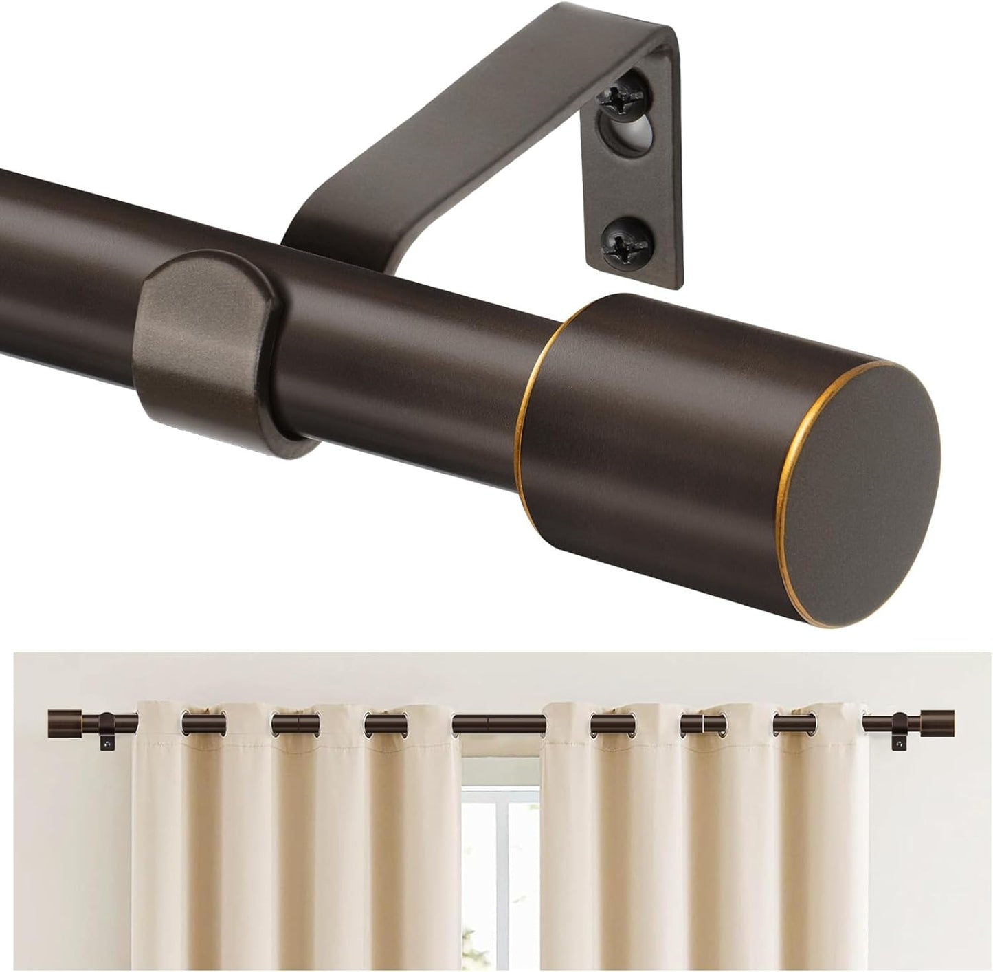Adjustable Window Curtain Rod | Fits 20-53 Wide Windows | Modern Bronze Finish