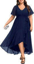 Womens Plus Size Chiffon High Low Split Ruffle Maxi Dress - Elegant