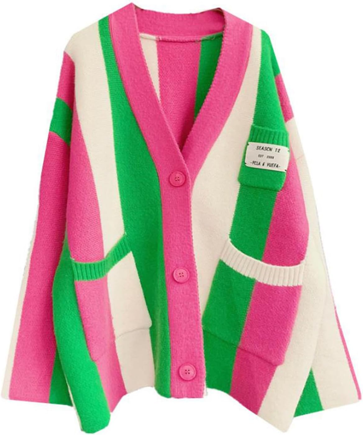 Stylish Women's Long Sleeve Color Block Chunky Cable Knit Cardigan