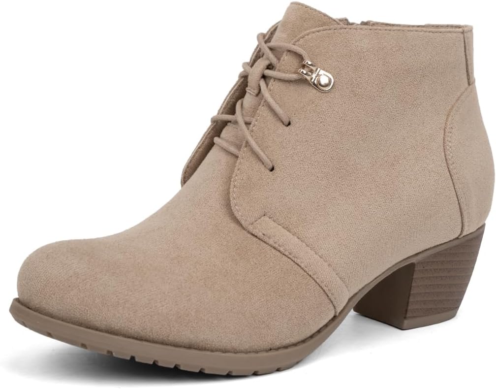 VJH confort Women's Ankle Boots: Stylish Lace-up Low Heel Booties
