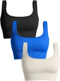 OQQ Women's Medium Support Ribbed Tank Top Sport Bra - Seamless Fit