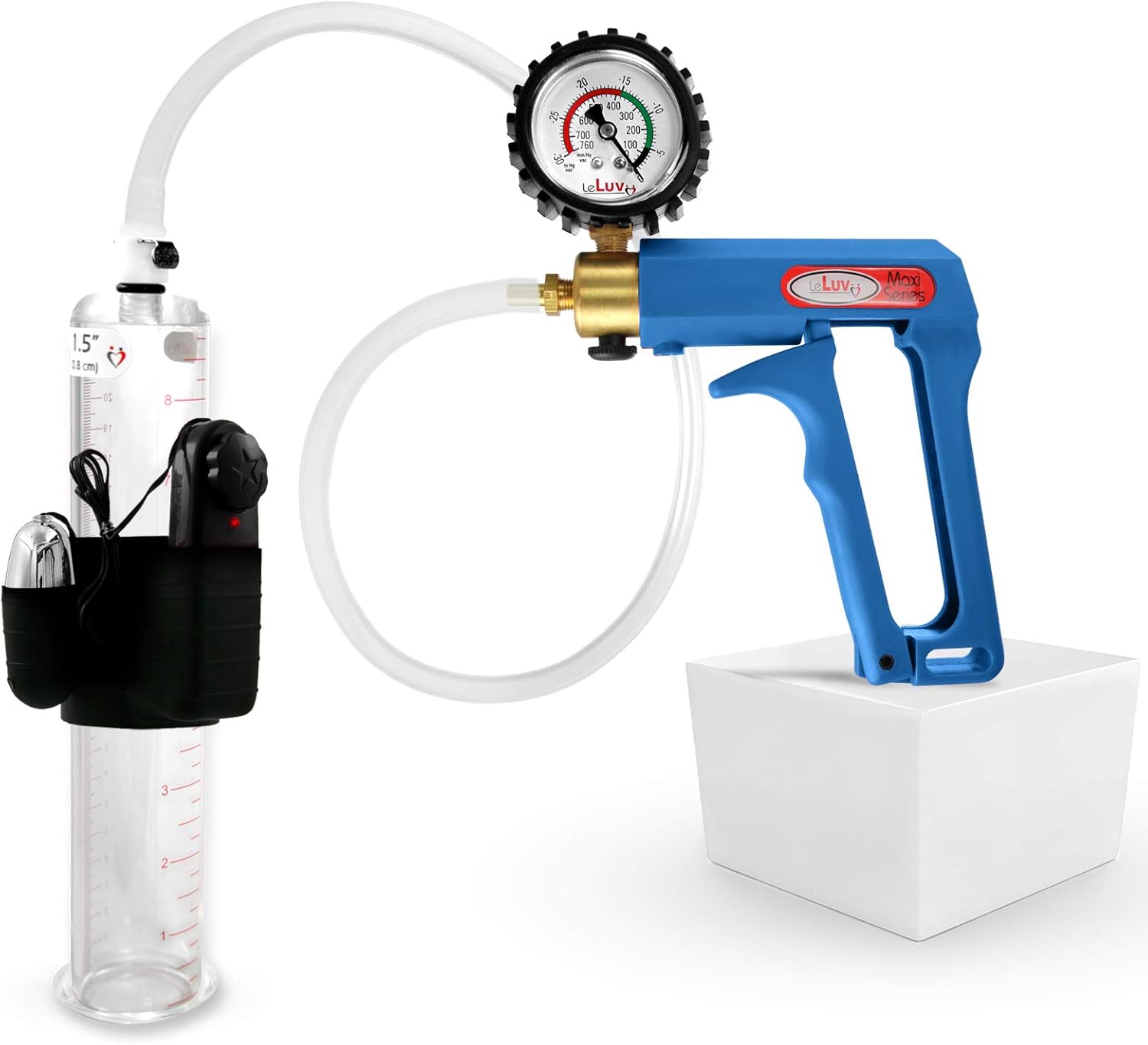 LeLuv Vibrating Penis Pump with Maxi Blue Handle and Gauge