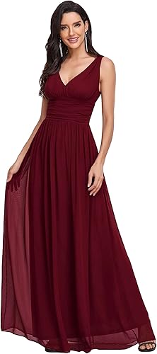 Elegant V-Neck Sleeveless Chiffon Maxi Evening Dress for Women