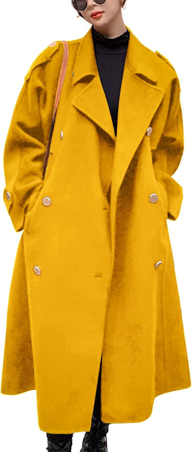 Chouyatou Women's Winter Double Breasted Midi Wool Coat