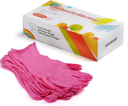 100 Pcs Nitrile Kids Gloves - Latex-Free for Craft & Cleaning
