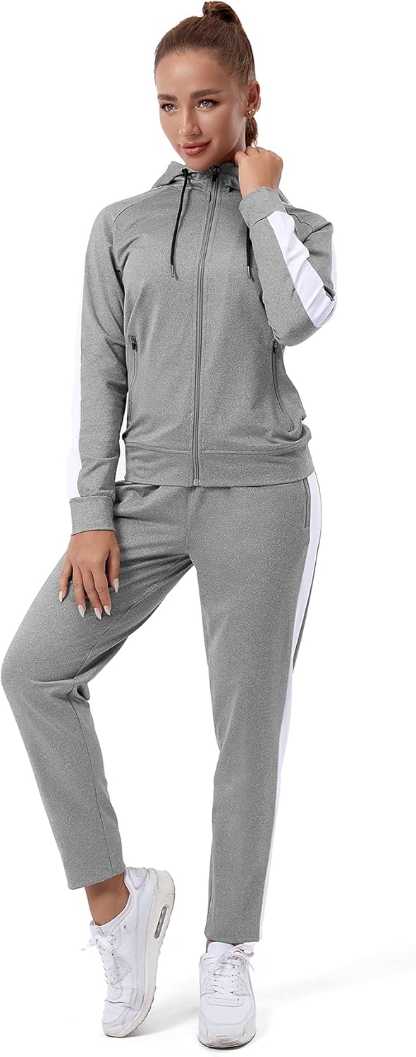 TEZO Womens Full Zip-Up Hoodie Tracksuit Set for Casual Wear