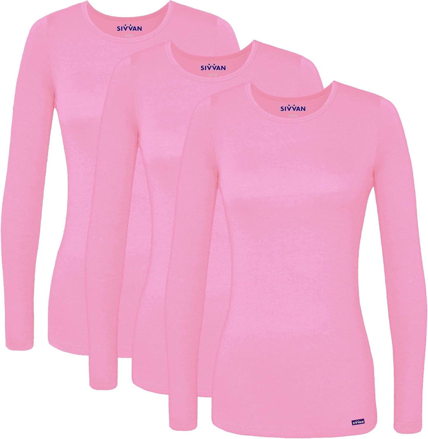 Sivvan Scrubs for Women Long Sleeve Comfort Underscrub Tee 3-Pack