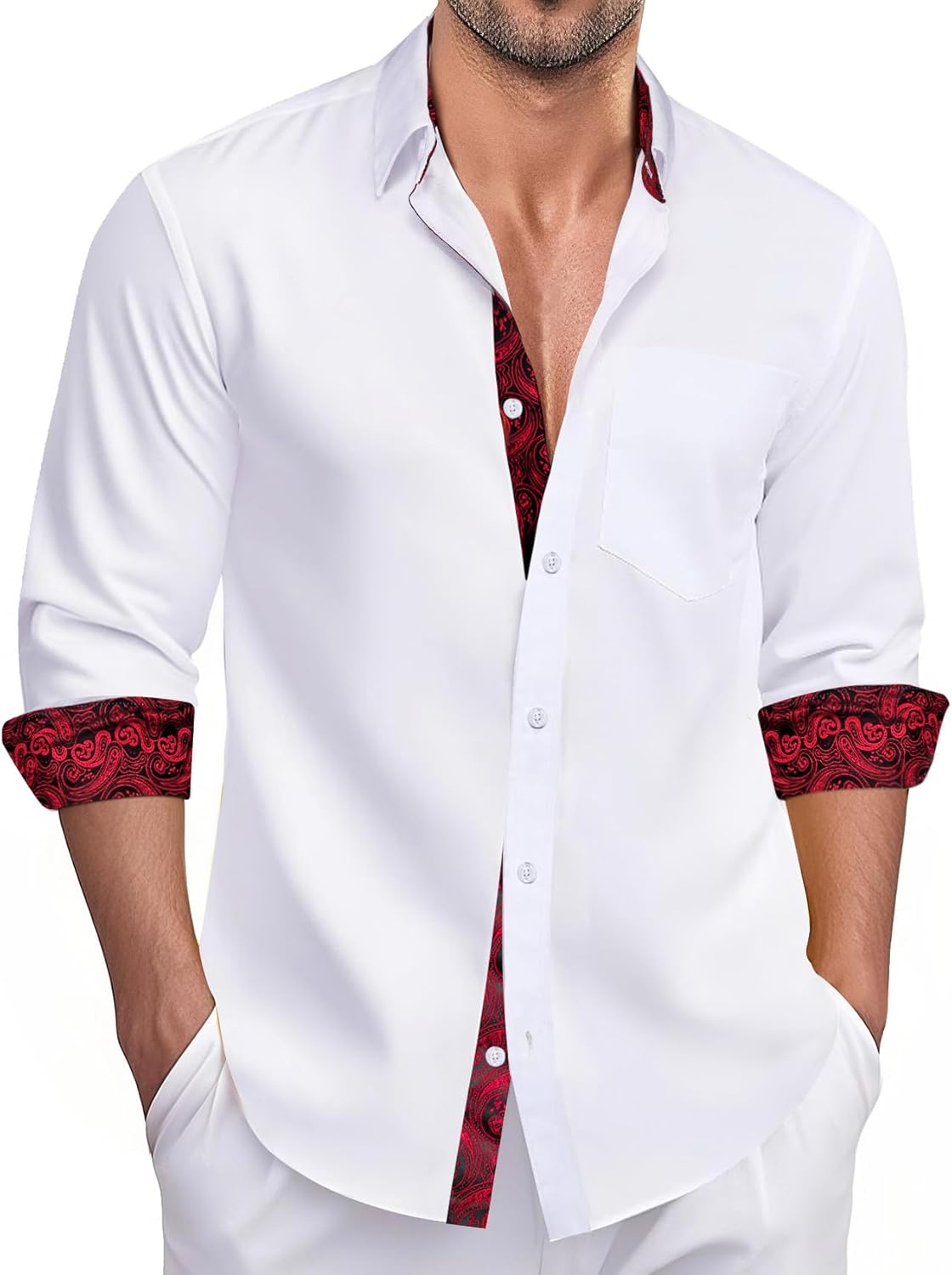 Barry.Wang Mens Dress Shirts Long Sleeve Button Down Casual Style