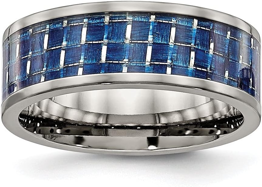 Titanium 8 mm Polished Blue Carbon Fiber Inlay Wedding Band