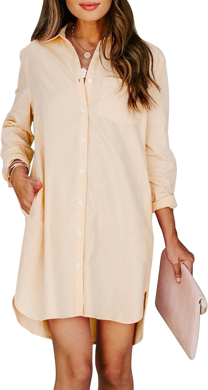 Womens Button Down Shirt Dresses with Pockets for Style