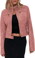 Women's Faux Leather Cropped Motorcycle Jacket - Vintage Zip Up