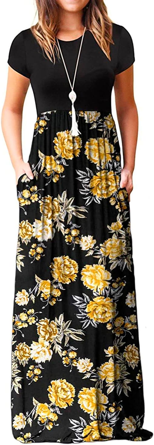 EUOVMY Women's Short Sleeve Maxi Dress with Pockets for Summer