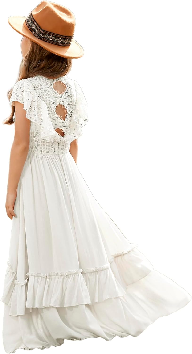 BIBIHOU Girls Lace Dress Backless A Line High Low Hem Style