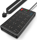 Surge Protector Power Strip 15 ft Cord with 15 Outlets & 4 USB Ports