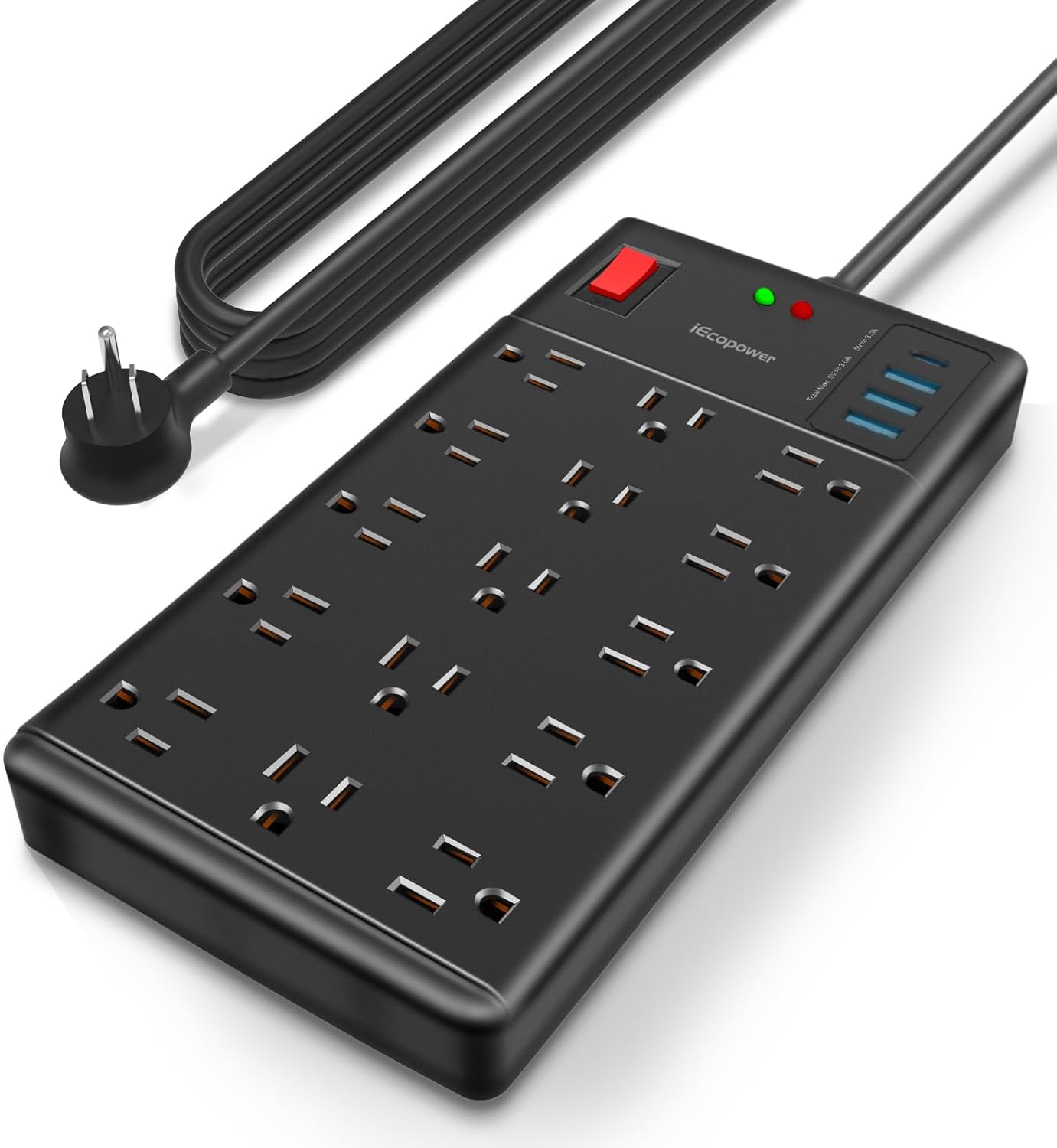 Surge Protector Power Strip with 15 ft Cord and USB Ports