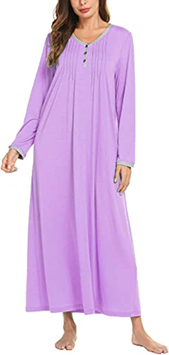 Ekouaer Women's Long Sleeve Nightgown for Comfort and Style