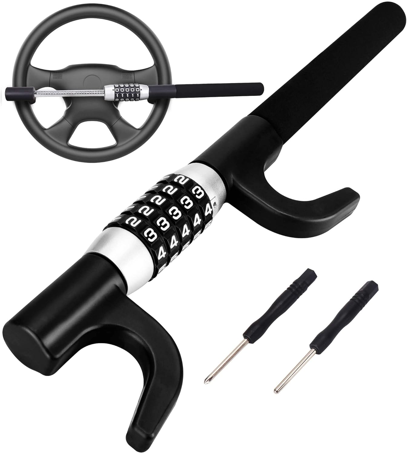 Tevlaphee Steering Wheel Lock - Heavy Duty Anti Theft Device
