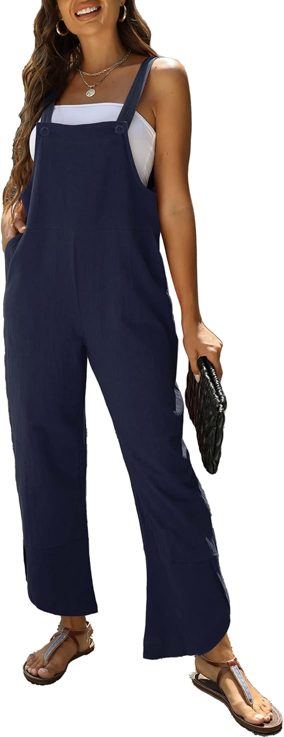 PUWEI Womens Cotton Linen Adjustable Bib Overalls for Casual Style