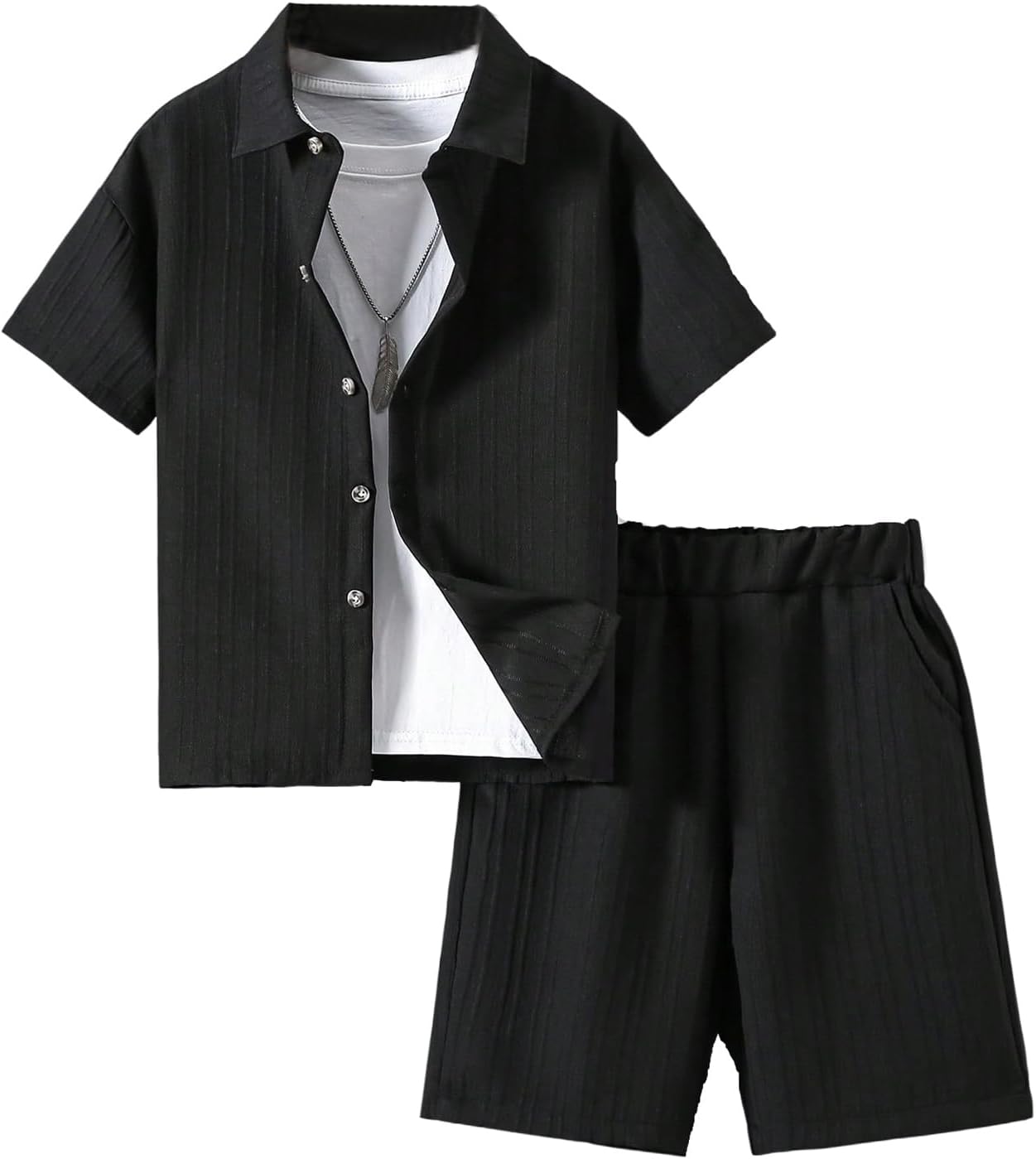 Boy's 2 Piece Beach Vacation Textured Linen Outfit for Summer