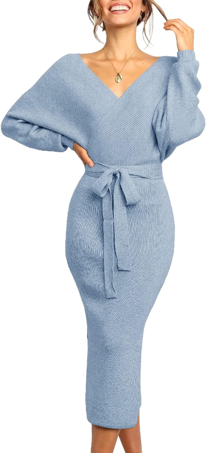 Chang Yun Women's Long Maxi Sweater Dress with Sexy Wrap Style