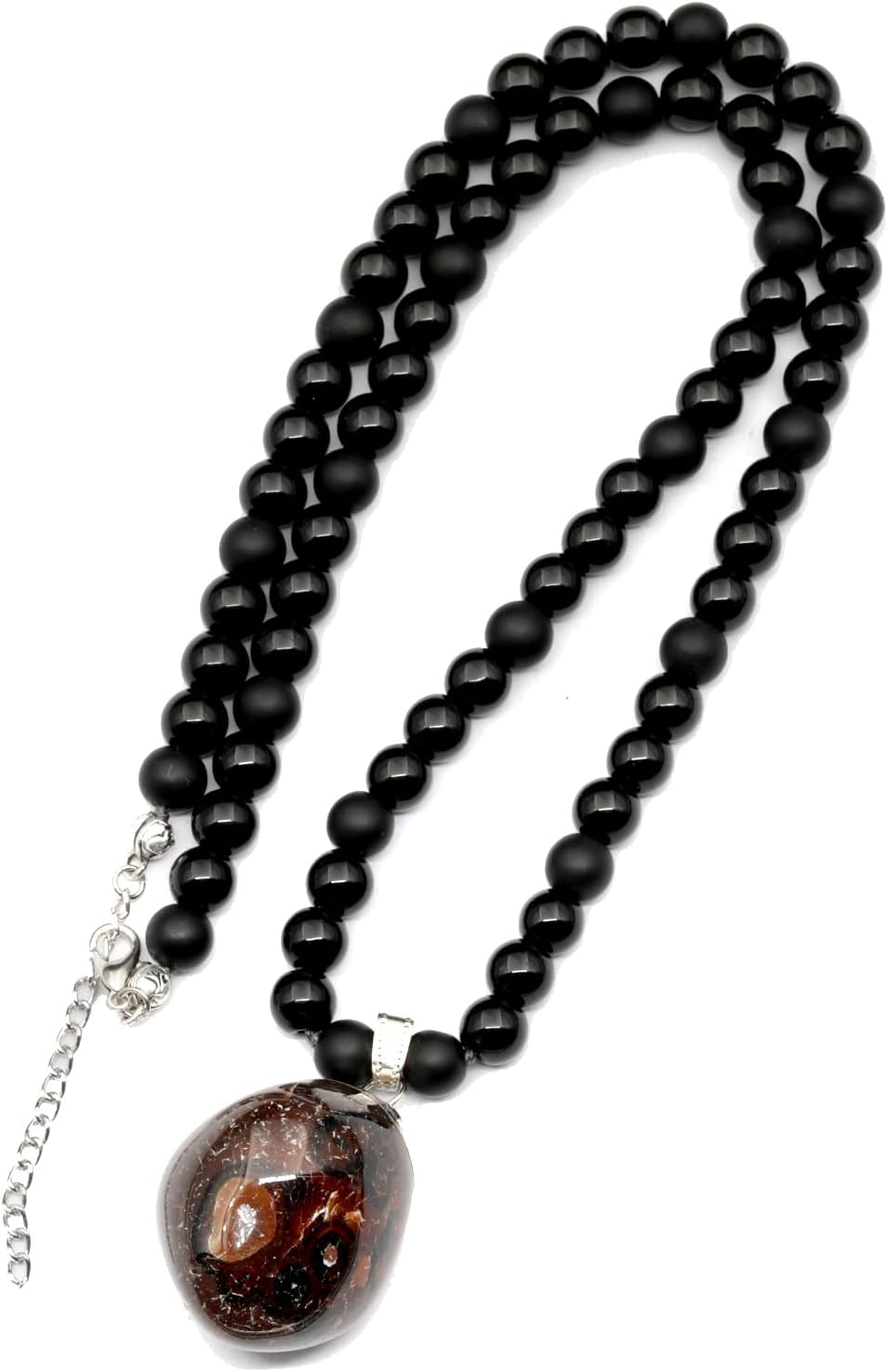 Natural Raw Tourmaline Pendant with Black Onyx Beaded Necklace