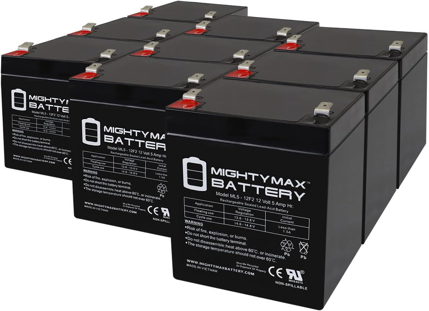 Mighty Max Battery ML5-12F2 12V 5AH Rechargeable SLA Battery Pack