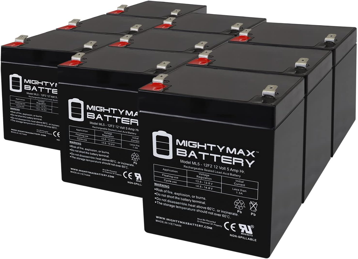 Mighty Max Battery ML5-12F2 12V 5AH Rechargeable SLA Battery Pack