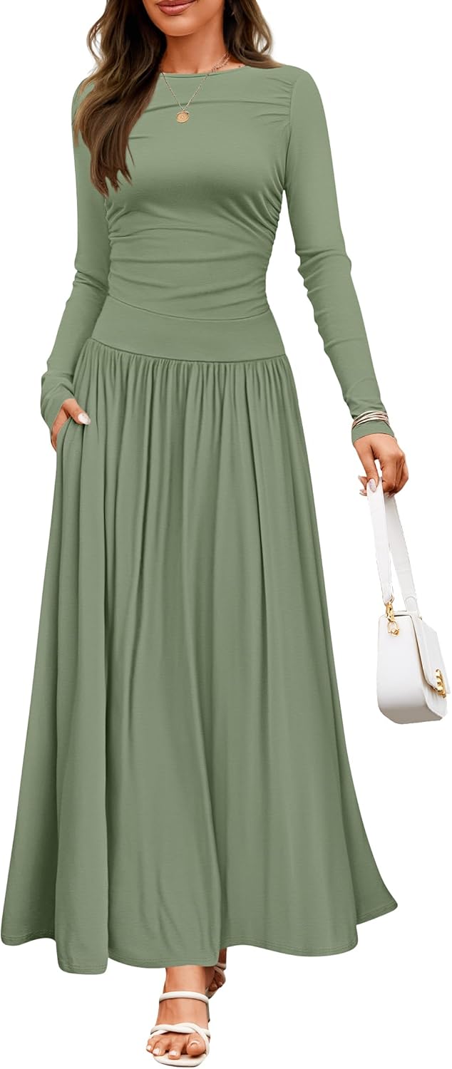 ZESICA Women's Long Sleeve Maxi Dress with Pockets for Fall