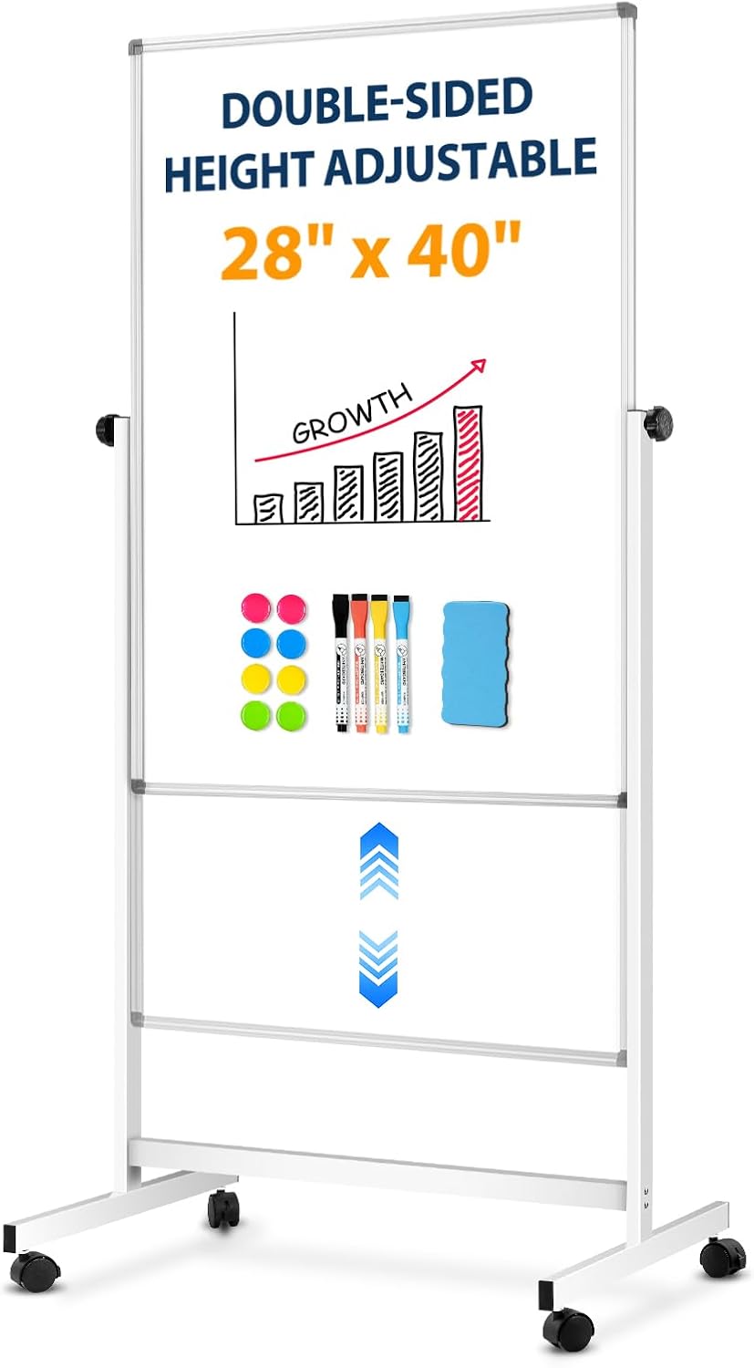 Large Double-Sided Rolling Whiteboard for Classroom and Office