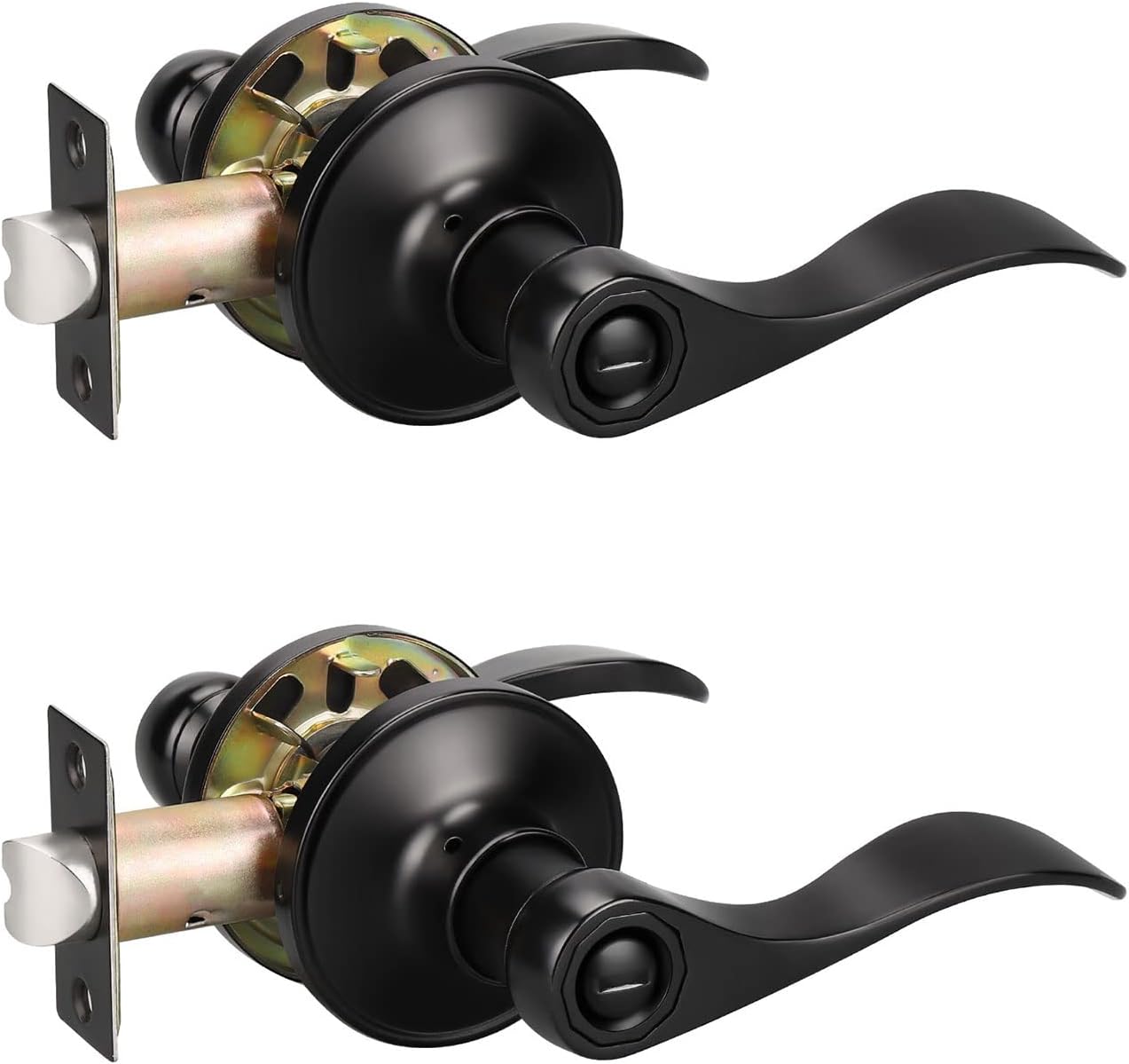 KNOBWELL Matte Black Door Lever Privacy Knobs for Home Use