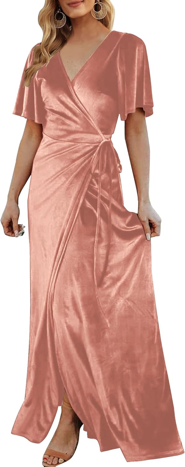 CYiNu Women's Wrap Velvet Maxi Dress for Elegant Occasions