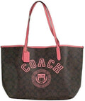 COACH Shoulder Tote Bag - Signature Canvas City Tote with Varsity