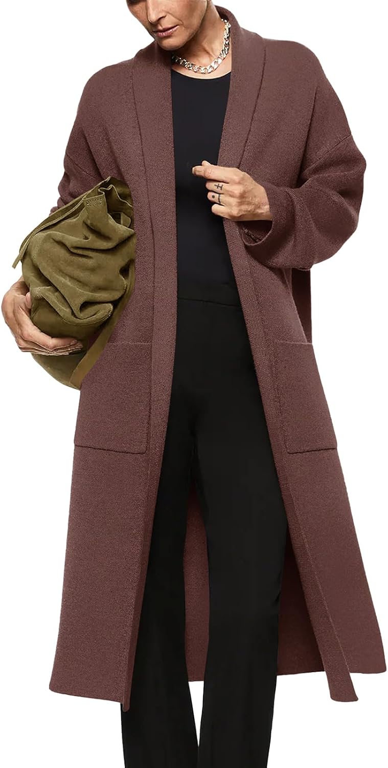 Womens Long Sleeve Maxi Cardigan Open Front Knitted Sweater Coat