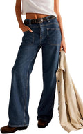 Allimy Womens High Waisted Straight Leg Baggy Jeans - Trendy Fit