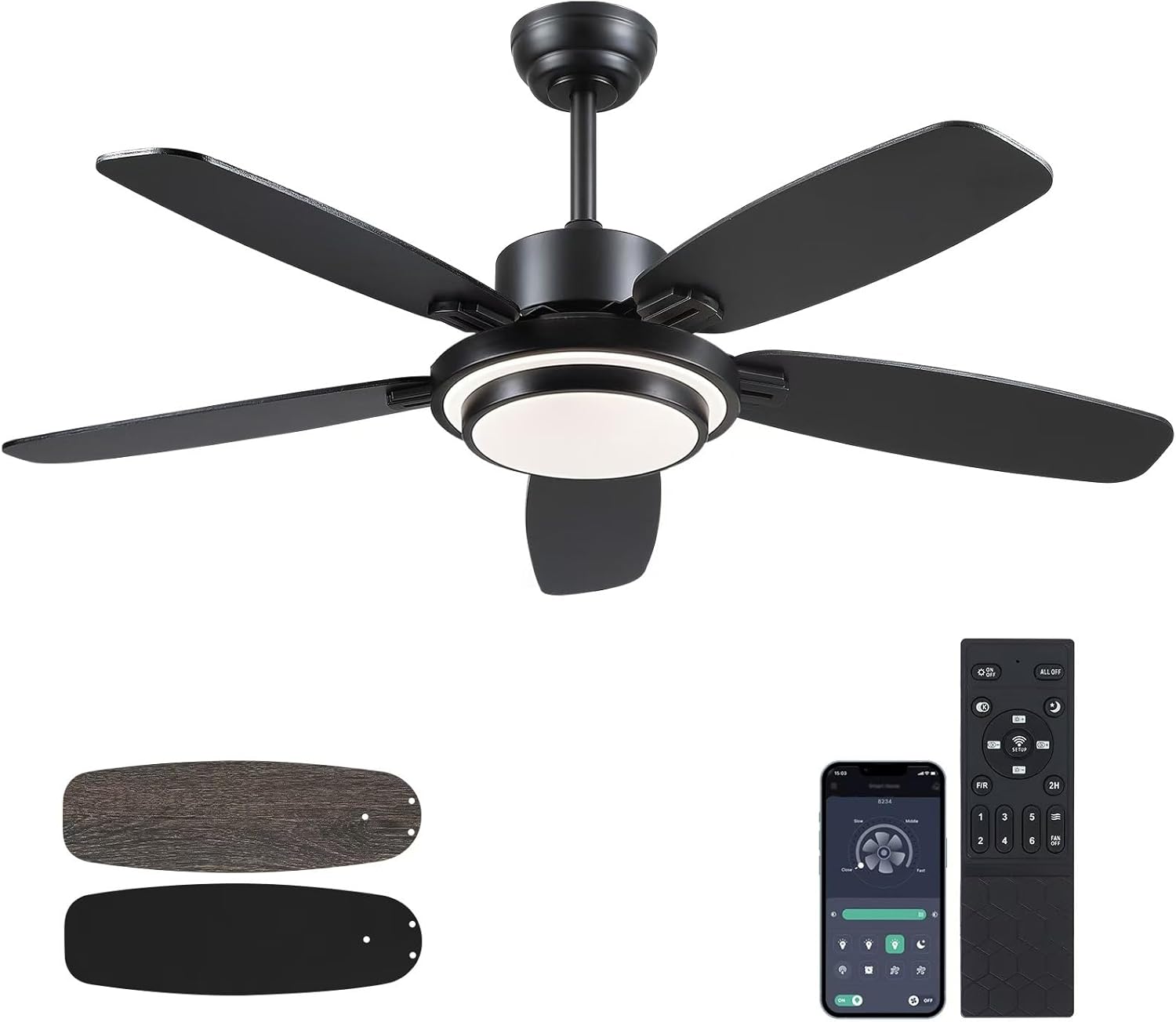 Modern Black Ceiling Fan with Lights and Remote Control Features