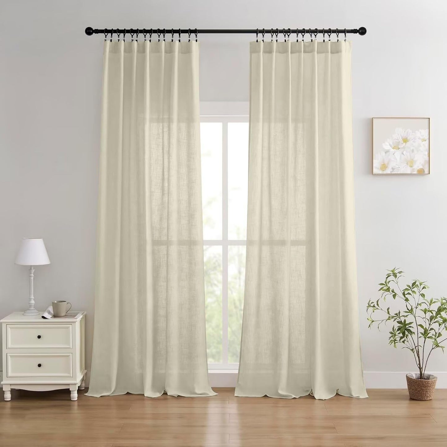 Joydeco Linen Curtains 84 Inch Length Set for Cozy Living Spaces