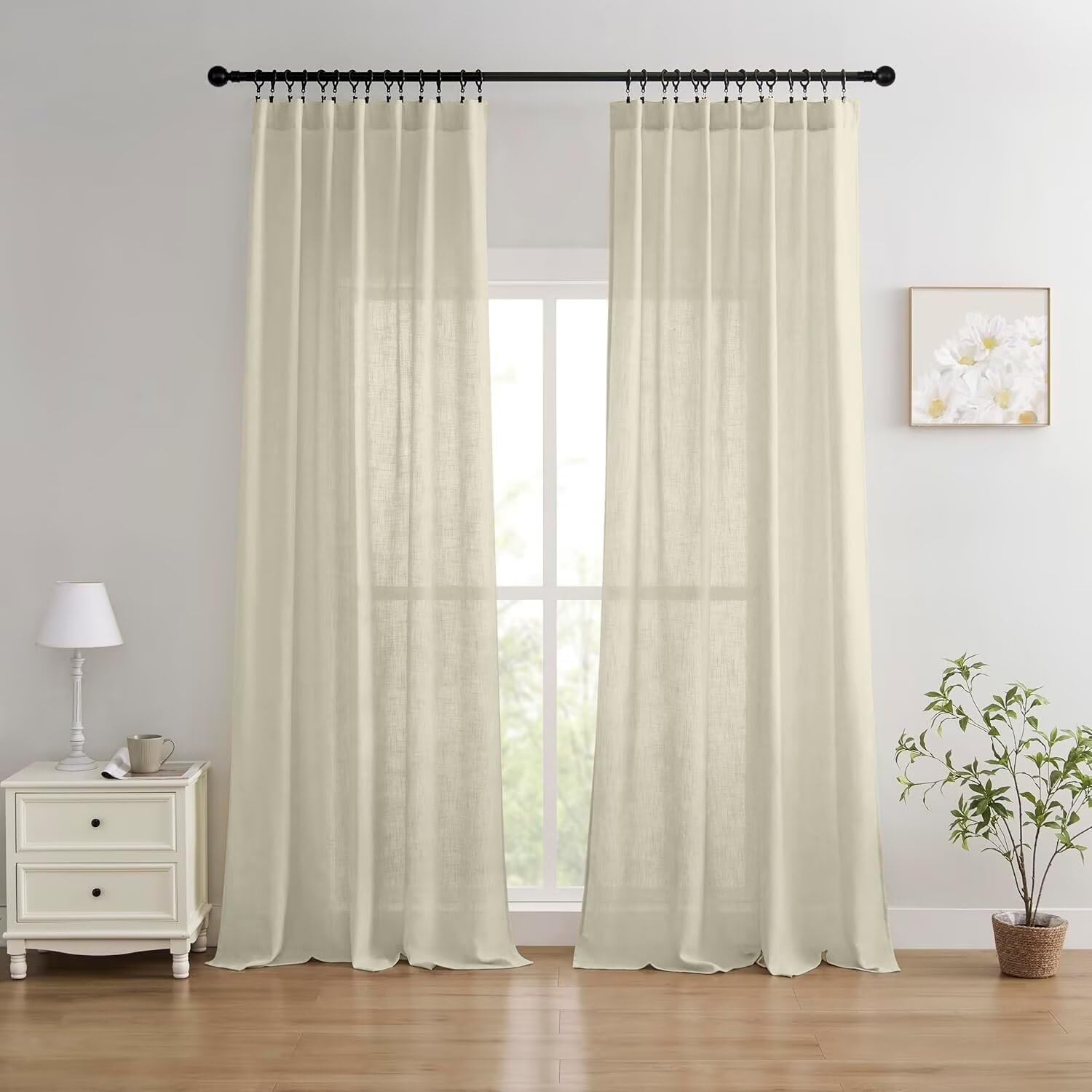 Joydeco Linen Curtains 84 Inch Length Set for Cozy Living Spaces
