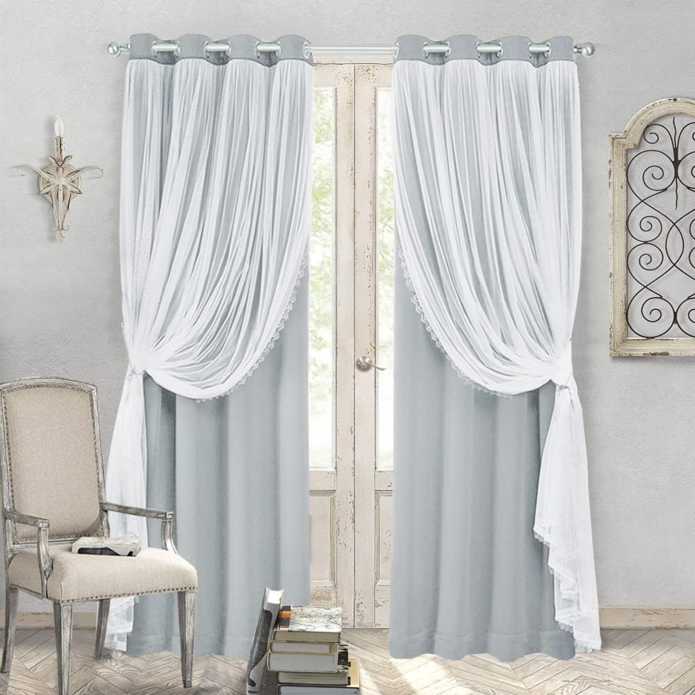 Blackout Curtains with Sheer - Elegant Light Grey Drapes