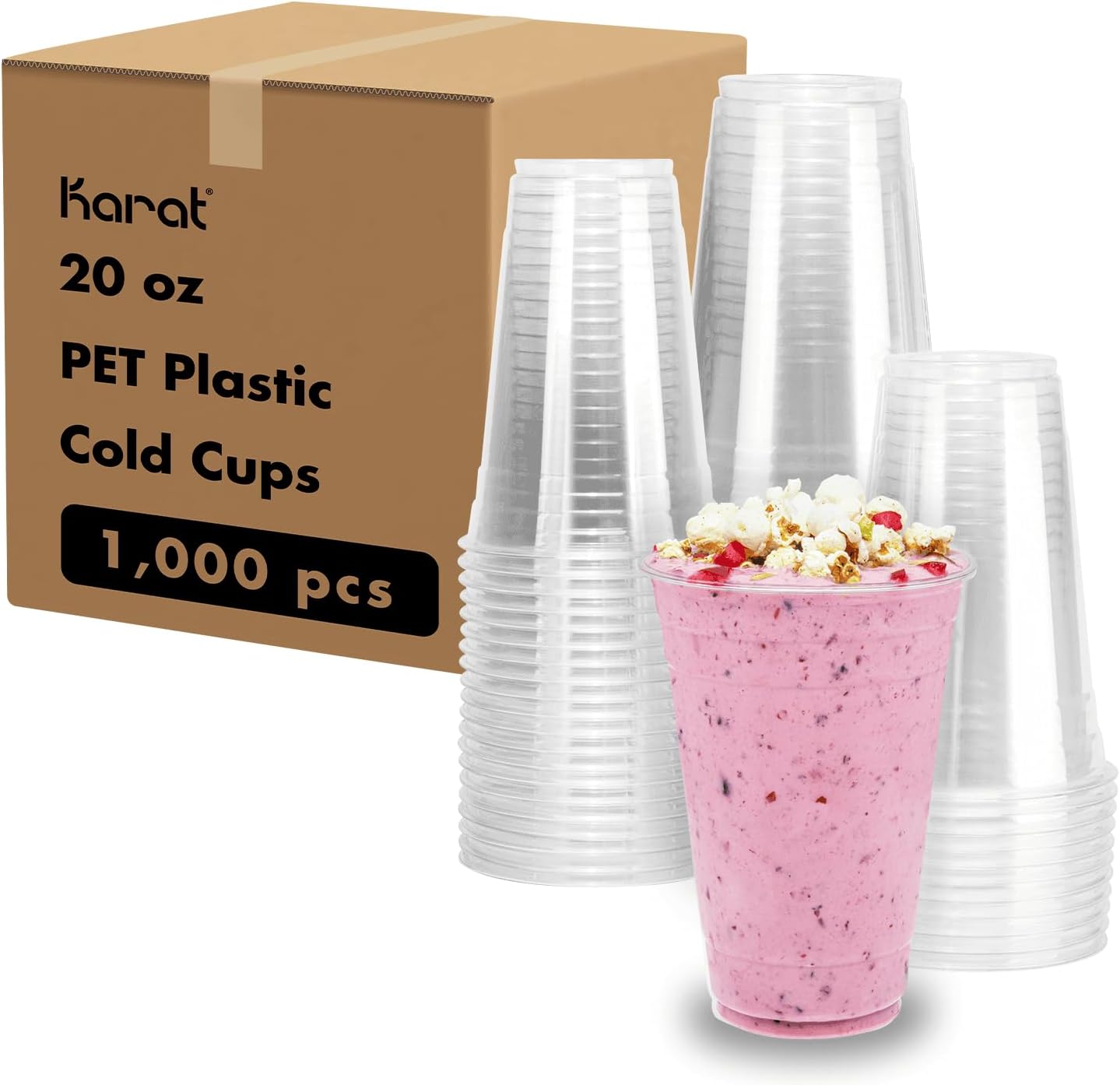 Karat 20oz Plastic Cups for Iced Coffee and Smoothies - Clear
