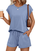 AUTOMET Womens Crew Neck Two Piece Short Sets - Cozy Summer Sweatsuit