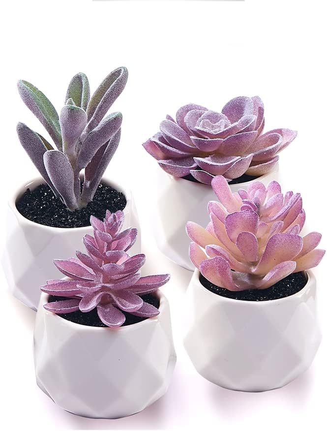 Realistic Mini Purple Fake Succulents Set