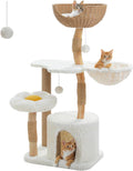 Cat Tree for Large Cats - Solid Wood Tower with Rattan Basket