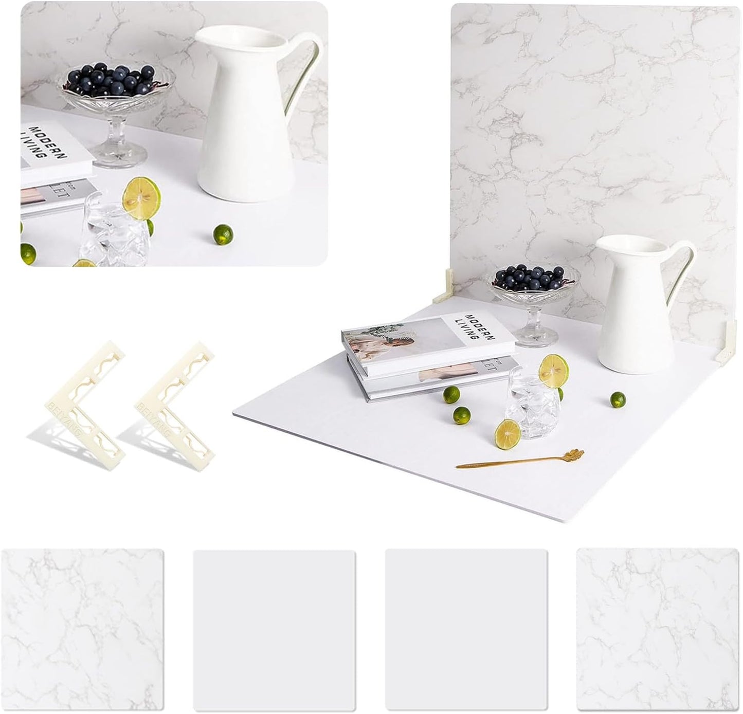 2 PCS Marble Texture Photo Backdrop Boards for Food Photography