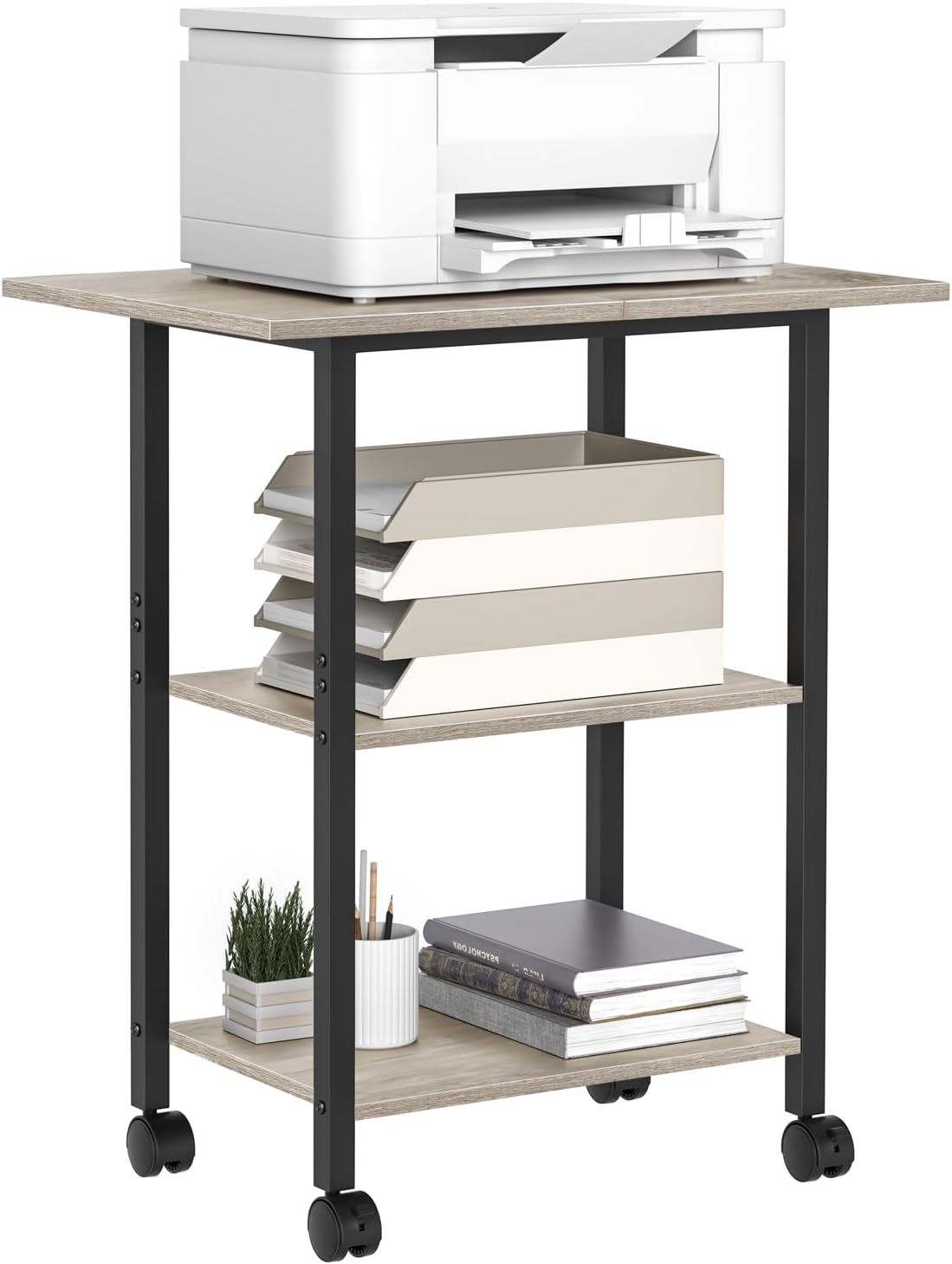 Lerliuo 3-Tier Printer Stand with Lockable Wheels for Home Office