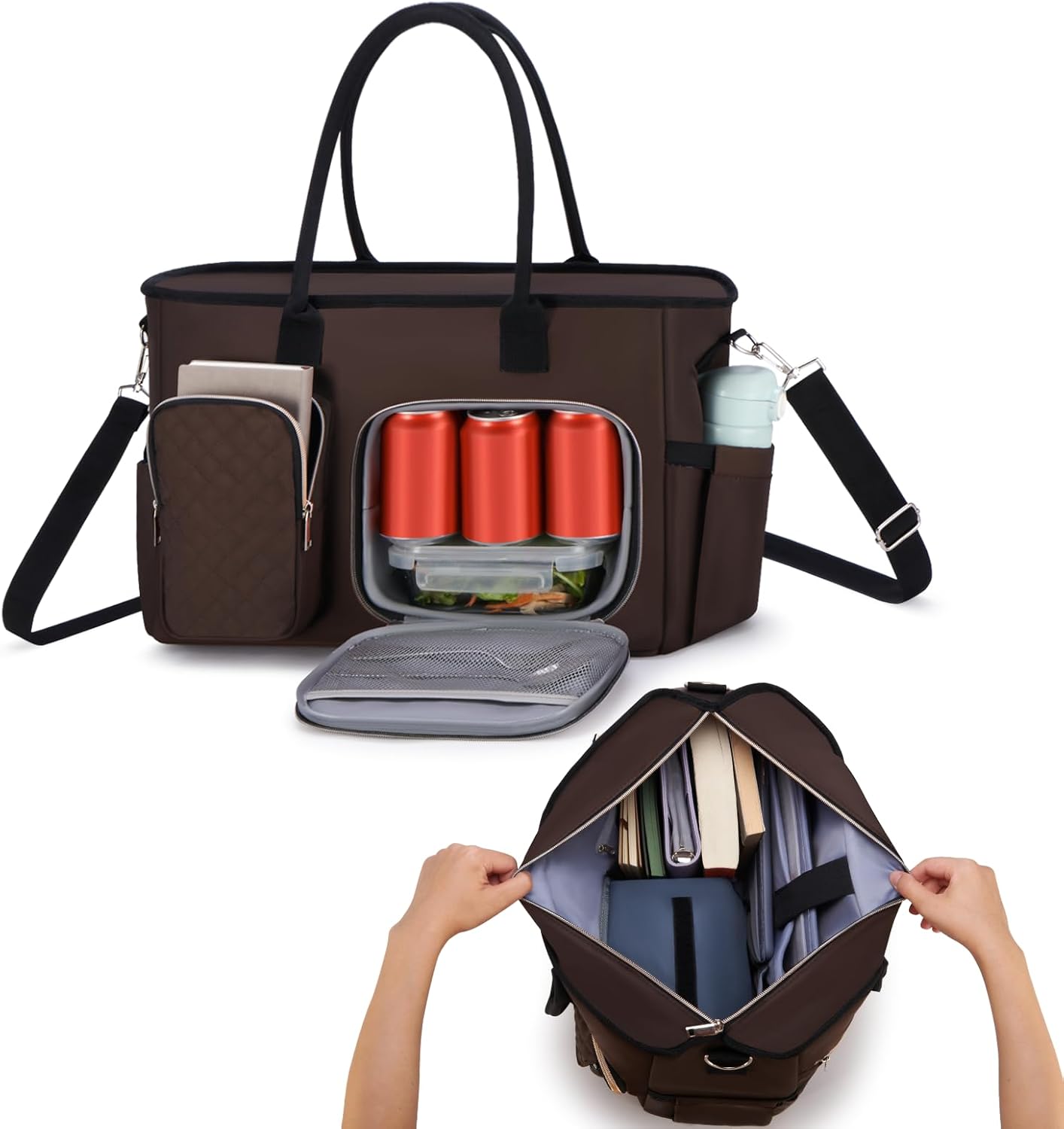 Women Laptop Tote Bag with Insulated Lunch Compartment for Work